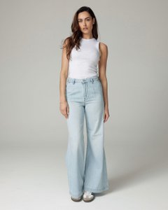 Gebleichte blaue High-Rise-Jeans mit weitem Bein | Die Diba