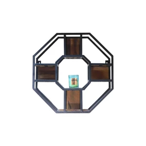 Industrial M Wandregal – achteckig – Mangoholz und Metall