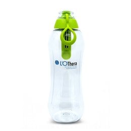 A clear, tall water filter bottle with a green lid and logo. The bottle is labeled "La Petite" (lime) - L'OTHera and is categorized as a water filter product.