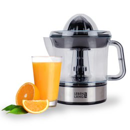 Electric citrus juicer with 2 cones for high juice yield, stainless steel construction, and 2 directions of rotation for efficient juicing of oranges and lemons.