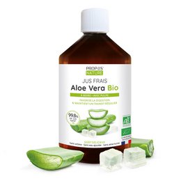 Organic aloe vera juice, 500ml bottle, made from pure aloe vera leaves, suitable for drinking, natural and healthy.