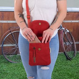 Sunsa schoudertas voor dames. Crossover gsm-hoesje van canvas/canvas & gestreept katoen. Kleine koerierstas met meerdere vakken...