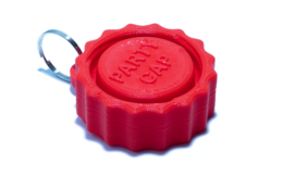 Red festival cap with adjustable strap for travel and outdoor activities.