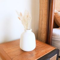 Vase White Small Round Decorative Vase for Dried or Fresh Flowers Hand Cast from Clay with BAWA