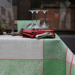 Linen tablecloth Classic - natural red green