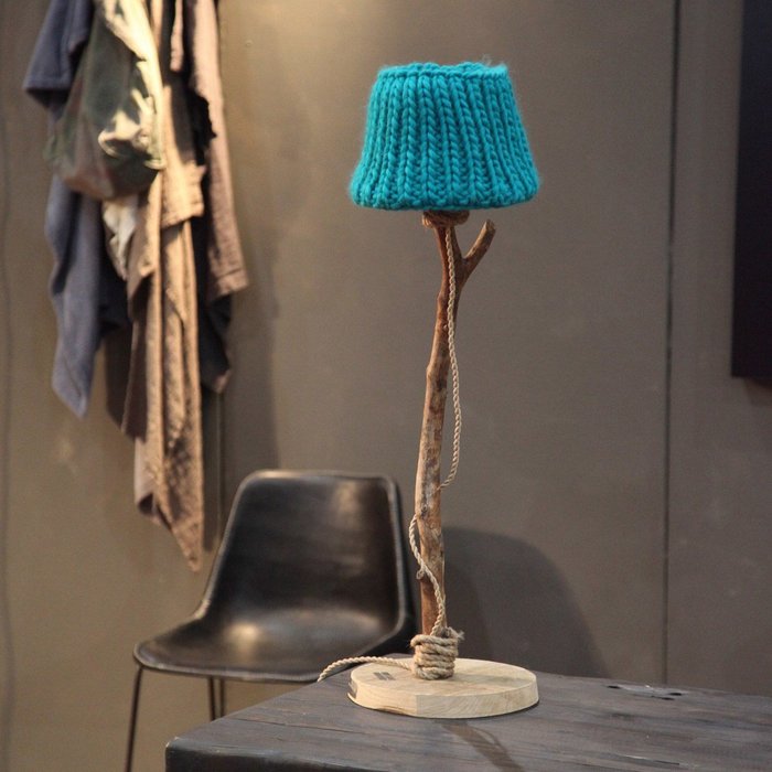 Houten tafellamp aqua
