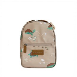  Beige kids lunch bag with turtle, whale, and cloud print design, turquoise accents, compact rectangular shape.