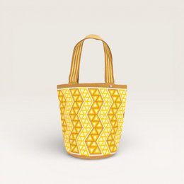  Yellow daffodil geometric round tote bag, medium size, diamond pattern, canvas material, dual handles