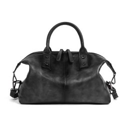  Black leather handbag with double handles, spacious structured shape, professional tote style bag