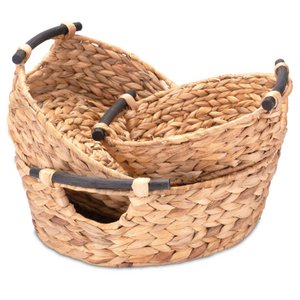 Groot wasbad, mand gevlochten uit waterhyacint met houten handgrepen