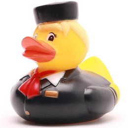 A yellow rubber duck toy dressed as a nurse, with a red cross symbol on its hat and a stethoscope around its neck. This bath toy is designed for children and is part of the Kids Bath Toys category.