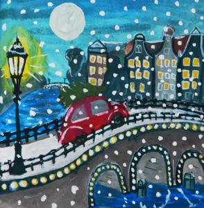 Luxuriöse gefaltete Weihnachtskarten | Weihnachtskarte Amsterdam Grachtenhaus | Winterkarte Schneekanal mit Umschlag