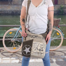 Sunsa skuldertaske til kvinder. Håndtaske lavet af canvas (canvas) & læder. Skuldertaske i vintage stil. Stor crossbody taske til kvinder.