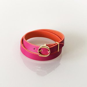 DUO TWIST leather bracelet Orange - Fuchsia