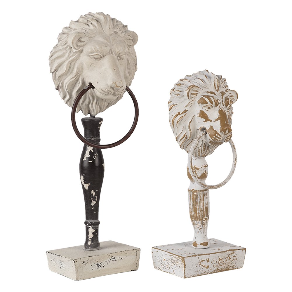Decoratie Beeld Set van 2 Leeuw Wit Zwart Hout