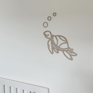 Houten wanddeco · Zeeschildpad met bubbels