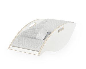 Babywippe Holz weiß, Stoff grau