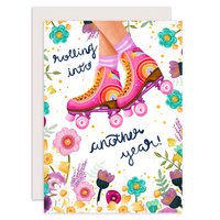 Card birthday roller skating congratulation flowers pink