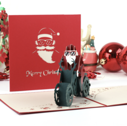 3D Christmas card Santa Claus on motorbike
