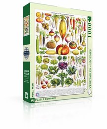 Colorful assortment of various vegetables and fruits, including tomatoes, carrots, corn, and leafy greens. Puzzle pieces depict a diverse range of produce in a visually appealing layout.