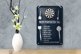 Tin sign saying 12x18cm my perfect day darts games decoration