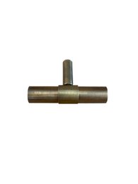  Brass door knob with a patinated finish, suitable for use on doors.