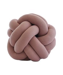 Dusty pink knotted ball cushion made of soft, plush fabric with a textured, knotted design.