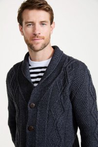 Killary Fjord Merino Aran Cardigan - Charcoal