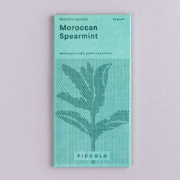 Moroccan spearmint seeds, green leafy plant with long stems and serrated leaves, suitable for culinary and medicinal uses.