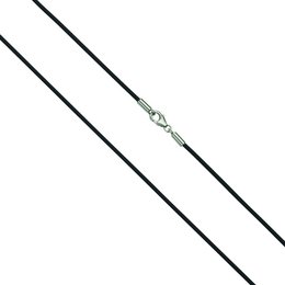 Elegant black cord necklace with silver clasp closure. Versatile accessory that can be worn with a variety of outfits.