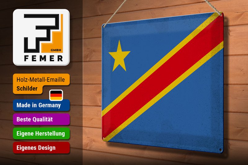 Tin Sign Flag DR Congo 40x30cm Flag Congo Vintage