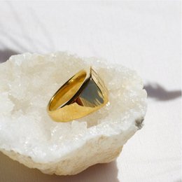 Sacra - Geometric Gold Check-board Block Ring