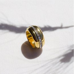 Romane - Wide Crystal Plain Gold Band