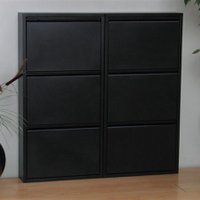 Naturn Living Metal shoe cabinet 6 - doors - set of 2 | 108 x 103 x 17 cm | Functional and compact shoe cabinet for stylish storage of your shoe collection | Shoe rack | Matt black