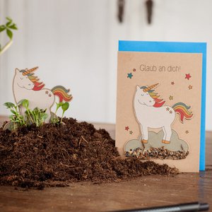 Saatstecker-Karte - Glaub an dich - Einhorn