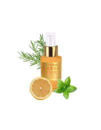 Citrine Success Mist is a room spray with a vibrant, citrus-based scent. The product features a golden-yellow liquid in a glass bottle with a gold-colored cap. The spray is infused with natural ingredients like orange and rosemary, creating a refreshing and uplifting aroma for the home.
