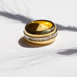 Romane - Wide Crystal Plain Gold Band