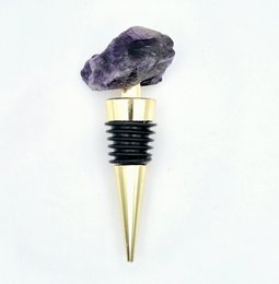 Wijnstopper met ruw kristal - Rozenkwarts of Amethist