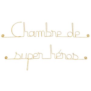 Wall Decoration in Golden Brass Wire for Boys' Room: "Superhero Room" - Birth/Birthday Gift - to pin