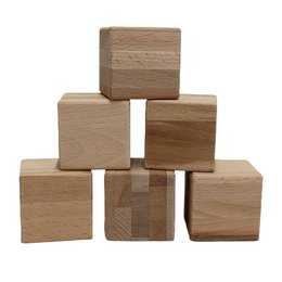 Wooden toy blocks, 6x6x6cm, natural oak color, robust construction, suitable for children's play and development.