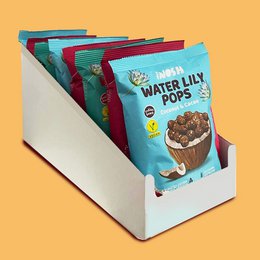 Assorted water lily pops in a variety of flavors, including chocolate and strawberry. The pops are packaged in colorful, eye-catching bags.