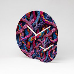  A round, multicolored wall clock with a diameter of 13cm. The clock face features an abstract, vibrant pattern with swirling shapes and colors.