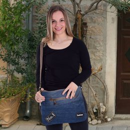 Sunsa Bæredygtig Skuldertaske til kvinder. Skuldertaske lavet af genbrugte jeans & canvas (canvas). Håndtaske i vintage retro stil. Crossbody taske til kvinder.