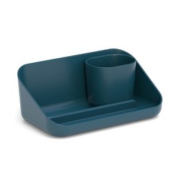 Blue desktop organiser with round cup holder and compartments, modern minimalist storage solution