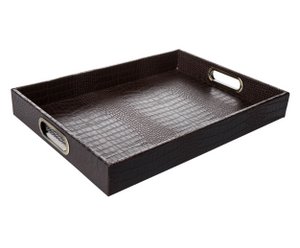 Rechthoekig dienblad met messing handvatten krokodil donkerbruin