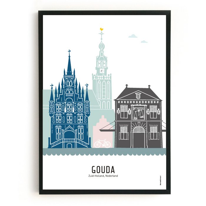 Poster skyline Gouda in kleur