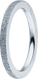 A stainless steel ring with a diamond-coated surface, available in sizes 52, 58, 62, 54, 60, and 56. The ring has a textured, sparkling appearance.