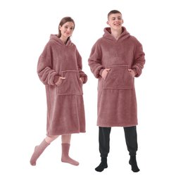  Oversized unisex hoodie blanket in desert sand and pink colors, made of soft and cozy material.