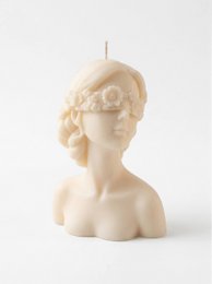  Cream sculptural bust candle, classical female head design, decorative wax art piece, elegant home decor.