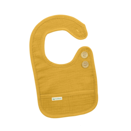  Cotton bib in pink, blue, yellow, or green colors with button details.